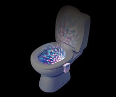 a white toilet with colorful lights in it