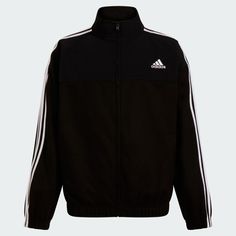 As long as the 3-Stripes are showing, it's all good. This kids' adidas full-zip jacket combines bold sport identity with everyday wearability. It's made from smooth doubleknit fabric with a loose fit to give them room to move while keeping them covered. Adidas Long Sleeve, Jacket Adidas, Black Clothes, Active Outfits, Adidas Online, Track Jacket, Track Jackets, Zip Jacket, Adidas Jacket