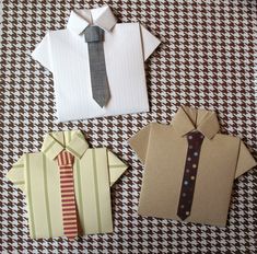 four pieces of paper are laid out to look like men's shirts and ties