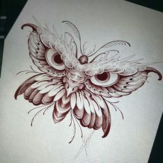 a drawing of an owl with feathers on it's head