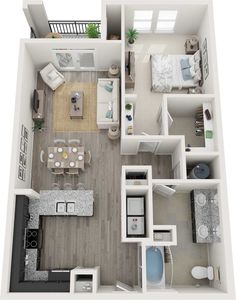 the floor plan of a two bedroom apartment with an attached kitchen and living room area