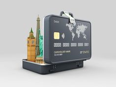 a suitcase with a credit card attached to it