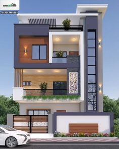 a modern style house with lots of windows and balconies on the second floor