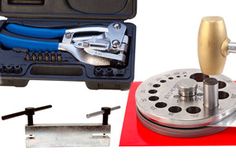 a tool set up in a case with tools and other items to use on the machine