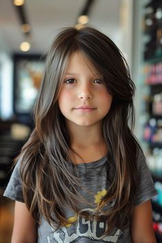 Add bounce, body and dimension to your long hair with layers and fringe! Here are 49 cuts featuring long layers  and wispy or blunt bangs for major hair inspo. 👆 Click for more ideas！ Kids Hair Cuts Girls Long, Kids Layers Haircut, Girl Curtain Bangs Haircut Kids, Girls Haircut Kids Long, Long Girls Haircut, Girls Long Haircut Kids Layers, Kids Haircuts For Girls Long, Girls Long Layered Haircut, Hair Cuts For Kids Girls Ideas