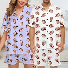 You can put 1-10 faces on one pajama at most. We can send you the preview before production Please let me know if you have any questions. 💟💟Why Should You Start Choose Custom Pajamas?💟💟 Variety of Styles,from classic to trendy, you can do your own style,we hope to suit every sleeper's taste. Pajamas only belongs to you,You can put anything on your own pajamas,you can do any pattern you like on it, choose any color you like on it 💟💟How to get your own unique products?💟💟 1. Select the styl Family Matching Sleep Pajama Sets With Short Sleeves, Family Matching Sleep Sets With Short Sleeves, Family Matching Pajama Sets For Summer, Family Matching Sets For Summer Pajama Party, White Family Matching Sleepwear, Matching White Sets For Sleepover, White Family Matching Loungewear Sets, Casual Cotton Sleepwear For Gift, White Family Matching Bedtime Sets