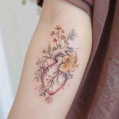 Anatomical Heart Tattoo Master Files Organ Heart Tattoo, Floral Anatomy Tattoo, Unique Nursing Tattoos, Chest Peices Tattoos Women, Open Heart Surgery Tattoo, Unique Heart Tattoos, Remember Tattoo, Anatomy Tattoo, Simple Tats