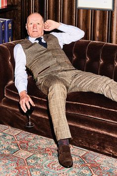 Comedian Ade Edmondson In TED Tan Tweed Check Waistcoat & Trousers Fitted Brown Tweed Three-piece Suit, Bespoke Fall Suits, Classic Tweed Three-piece Suit For Tailoring, Elegant Fitted Tweed Three-piece Suit, Semi-formal Three-piece Suit For Fall, Tweed Three-piece Suit For Semi-formal Occasions, Semi-formal Tweed Three-piece Suit, Fitted Tweed Jacket For Semi-formal Occasions, Semi-formal Three-piece Tweed Suit