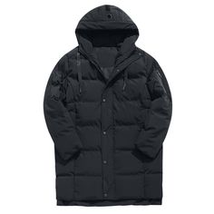 Solid Hooded Thicken Puffer Trench Coat - Black - 4O64241812 - Men's Clothing, Men's Outerwear, Men's Coats  #MensCoats #Men's #Clothing # #Men's #Outerwear # #Men's #Coats Hooded Black Puffer Jacket For Fall, Black Hooded Warm Puffer Jacket, Black Hooded Puffer Jacket For Fall, Urban Hooded Winter Outerwear, Casual Warm Outerwear For Outdoor Activities, Warm Casual Outerwear For Outdoor Activities, Black Hooded Puffer Jacket For Winter, Black Windproof Parka For Fall, Black Hooded Puffer Outerwear