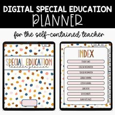 the digital special education planner for the self - contained teacher is shown in black and white