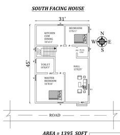 the floor plan for south facing house, which is located in an area with no walls