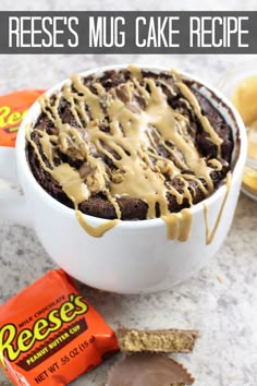 reese's mug cake recipe in a white bowl