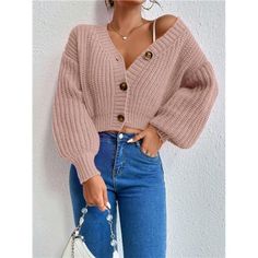 -Item Id 38320884 -Details: Button -Neckline: V Neck -Sleeve Type: Bishop Sleeve -Style: Casual -Color: Lilac Purple -Pattern Type: Plain -Sleeve Length: Long Sleeve -Length: Crop -Temperature: Spring/Fall (18-25/63-77) -Fit Type: Regular Fit -Fabric: Slight Stretch -Material: Knitwear -Composition: 97.0% Polyester, 3.0% Elastane -Care Instructions: Hand Wash Or Professional Dry Clean -Sheer: Semi-Sheer **Open To Offers!!!** **Bundle To Save More** **30% Off Bundles Of 2 Or More Items!!** ***Ord Trendy V-neck Outerwear With Button Closure, Chic V-neck Sweater With Buttons, Cardigan Shirt, Purple Pattern, Bishop Sleeve, Lilac Purple, Long Sleeve Casual, Sleeve Type, Sleeve Styles