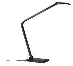 a black desk lamp on a white background