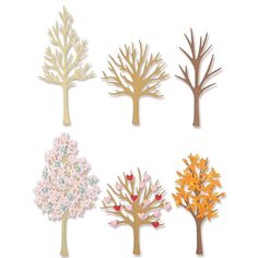 four different types of trees are shown in the shape of an origami tree