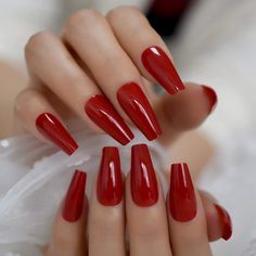 PRICES MAY VARY. Chinese red glossy flat top false nail EASY TO APPLY & REMOVE: 3 Minutes apply at home instead of 30 minutes in salon shop! It's make your nails Fashion, Creative and fresh. Practical Application: Great for nails salon, DIY home nails art. Perfect to be used on wedding, dating, and they also suitable for Halloween, Christmas,Valentine's Day and other festival. Wonderful gift for your wife, girlfriend, family and friends. These nails are made with high quality ABS material, will Fake Nails Long, Maroon Nails, Manicure Tips, Fake Nails With Glue, Nail Idea, Metallic Nails, Ballerina Nails, Nail Art Kit, French Tips