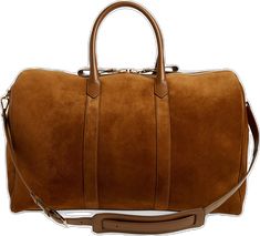 Luxury Suede Bag With Zipper Closure, Luxury Brown Weekender Bag With Zipper Closure, Designer Leather Travel Bag For Weekend Trips, Travel Suede Bag With Leather Trim, Suede Travel Bag With Leather Trim, Leather Travel Bag With Suede Lining, Luxury Travel Bags With Suede Lining, Brown Business Bag With Suede Lining, Business Travel