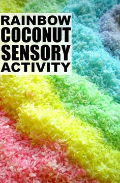 a rainbow colored rug with the words rainbow coconut sensory activity on it's side