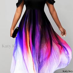 Katykey - Premium Plus Size Womens Casual Dress: Colorblock Ombre Print Maxi A-line Dress with Cold Shoulder and High Stretch Multicolor Patchwork A-line Maxi Dress, Casual Multicolor Dress With Contrast Details, Knee-length Multicolor Spliced Dress, Multicolor Knee-length Dress With Splicing, Multicolor A-line Patchwork Maxi Dress, Multicolor Color Block Maxi Dress For Party, Multicolor Color Block Party Maxi Dress, Party Multicolor Color Block Maxi Dress, Black Color Block Dress For Spring