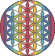 a cross stitch pattern with different colors and shapes in the shape of a flower on a white background