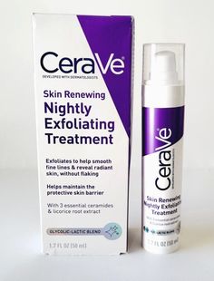 CeraVe Skin Renewing NIGHTLY EXFOLIATING TREATMENT Glycolic & Lactic Acid Blend Size: 1.7 fl oz / 50 ml   Brand New In Box All Products & Brands Are Authentic, Brand New, Most Have Manufacturers Seal Where Applicable NOTE: Colors May Vary On Different Screens FREE NEXT DAY SHIPPING Please Contact Me If You Have Any Questions Licorice Root Extract, Lactic Acid, Glycolic Acid, Anti Aging Skin Care, Body Skin, Body Skin Care, Active Ingredient, Aging Signs, Paraben Free Products