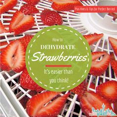 strawberries on a white tray with the words how to dehydrate strawberries it's easier than you think