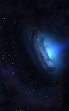 an image of a black hole in the sky with light coming from it and stars all around