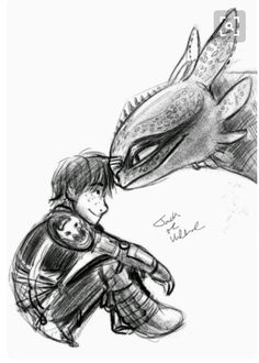 a drawing of a boy kissing a dragon with his head on the back of another person's shoulder