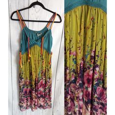 Chloe | Vintage Y2k Silk Colorful Floral Bohemian Gypsy Flowy Empire Waist Tie-Front Strappy Sundress Size: Women's Us 6 (Eu 38) Measurements Provided In Photos! Condition: Pre-Owned. Excellent Condition! No Stains Or Holes. Notice That Some Of The Decorative Baubles On The Ties Are Missing, As Pictured. This Is An Absolutely Stunning Dress! Please Refer To Photographs For Condition Details. Reasonable Offers Welcomed! Bundle Discount Available! Happy Shopping! :) Y2k, 2000's, 90's, Runway, Boho Spring Festival Rayon Maxi Dress, Sleeveless Floral Print Boho Dress For Spring, Sleeveless Boho Dress With Floral Print For Spring, Green Sleeveless Boho Dress For Spring, Sleeveless Green Boho Dress For Spring, Spring Multicolor Maxi Boho Dress, Green Flowy Boho Dress For Spring, Spring Green Flowy Boho Dress, Flowy Green Boho Dress For Spring