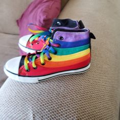 These Are From My Pride Store And Are Nwot. Canvas Rainbow Hightop Sneakers For Women And Kids. Bright, Vibrant Colors To Make A Statement And Get Noticed. Black Tongue, White Toe, And Rainbow Laces Complete The Look. Available In Following Sizes Womens 6, 5, 4.5 Playful Low-top Rainbow Sneakers, Playful Rainbow Low-top Sneakers, Multicolor High-top Sneakers For School, Sporty Rainbow Lace-up Sneakers, Rainbow High-top Sneakers For Spring, Spring Rainbow High-top Sneakers, Fun Multicolor High-top Sneakers, Fun Multicolor Low-top Canvas Shoes, Fun Rainbow Sneakers For Spring