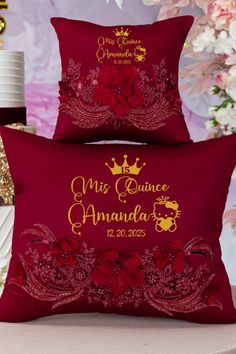 Add a charming touch to your quinceañera celebration with this burgundy pillow set featuring an adorable kitty design. Perfect for adding elegance and a personalized feel to your special day. burgundy quinceañera pillows, quinceañera pillow set, kitty design pillows, quinceañera accessories, quinceañera decoration, elegant pillow set, quinceañera decor, personalized pillows, quinceañera gifts, special occasion pillows