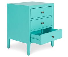 a blue nightstand with two drawers on each side