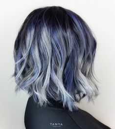 Blue Grey Hair, Blue Hair Highlights, Hair Silver, Ombre Hair Blonde, Silver Hair Color, Hair Color Shades, Gray Hair Highlights