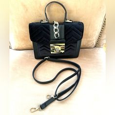 Black Velvet And Faux Leather Handbag Crossbody. Two Open Interior Compartments And One Zippered Interior Compartment. Detachable Adjustable Strap. Gold Toned Hardware. 8”X6.5”X2” Evening Bags With Metal Hardware For Fall, Fall Evening Bags With Metal Hardware, Black Shoulder Bag With Metal Hardware For Fall, Black Bags With Metal Hardware For Fall, Black Shoulder Bag With Branded Hardware For Fall, Fall Shoulder Bag With Branded Hardware In Black, Black Bags With Branded Hardware For Fall, Fall Black Bags With Branded Hardware, Crossbody Clutch Purse