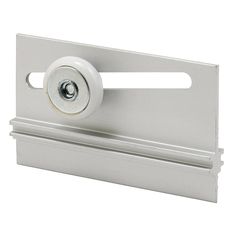 a white door handle with a button on the front and bottom part, for sliding glass doors