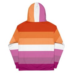 an orange, pink and white striped hoodie