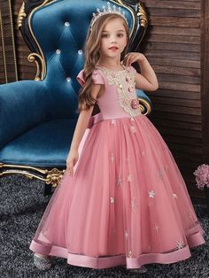 Princess Style Sleeveless Dress-up Gown, Princess Style Sleeveless Dress For Summer Pageant, Princess Style Sleeveless Dress For Summer Pageants, Princess Style Sleeveless Summer Dress For Pageant, Spring Floral Applique Ball Gown Dress, Sleeveless Princess Dress With Floral Applique For Pageants, Spring Ball Gown Dress With Floral Applique, Pink Ball Gown Dresses For Summer, Sleeveless Gown With Floral Applique For Dress-up