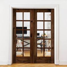 French Knotty Alder 10 Lite Clear Glass Interior Double Doors - Krosswood French Provincial Doors Interior, Office French Doors Study, Stained French Doors, Clear Stain Wood, Double Wood Front Doors, Dutch Door Interior, Office French Doors, Interior Double French Doors, Gray Stained Wood