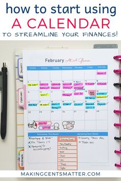 a calendar with the text how to start using a calendar to streamine your finance