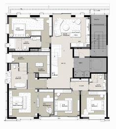 the floor plan for an apartment with two levels and three bedroom, one living area