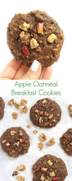 an apple oatmeal breakfast cookies is shown in this collage with the recipe