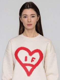 Editor's NotesA basic sweatshirt made of 100% cotton that went through tumble wash and high-temp dry before making the item for shrink resistance. It features a spray painted big smiling heart graphic art on the front. - Pullover closure- Tumble wash & high-temp drying fabric used to prevent shrinking - Dropped shoulder- Smiling heart artwork detail on the front- Unisex wearMeasurements(in.)Size: S / M / L / XLTotal Length: 25.5 / 27.1 / 28.3 / 29.5Shoulder: 21.2 / 22.4 / 23.6 Cotton Crew Neck Sweatshirt With Heart Print, Heart Graphic Crew Neck Sweatshirt For Streetwear, Casual Sweatshirt With Heart-shaped Graphic Print, Casual Oversized Sweatshirt With Heart Graphic, Heart Artwork, Natural Detergent, Basic Sweatshirt, Heart Sweatshirt, Heart Graphic