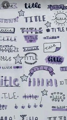 a piece of paper with writing on it and stars around the edges that spell out title titles