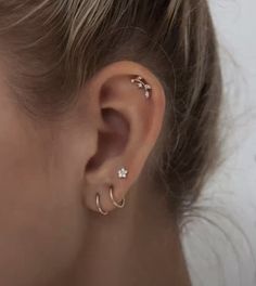 a close up of a woman's ear with two small stars on the side