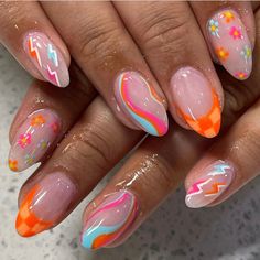 Nail Nail Designs, Teen Nails, Retro Nails, Hippie Nails, Cute Simple Nails, Girly Acrylic Nails, Designs Nail, Summer Acrylic Nails