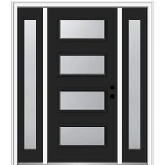 MMI Door Majestic Steel Front Door unit comes with our MSystem 2-warranty on both the Door Component and the Base Prehung System, as well as a 10-year warranty on the Glass Lite. All of our Majestic Steel doors are galvanized to resist rust and corrosion, are comprised of 24-Gauge, high quality steel with 22-Gauge steel stiles and rails for additional strength and security and come with a one-piece, high density polystyrene core delivering excellent insulation allowing it to meet or exceed curre Front Door With Sidelights, Door With Sidelights, Porch Entrance, Steel Front Door, Fiberglass Front Door, Modern Front Door, Glass Insulators, Home Doors, Types Of Doors