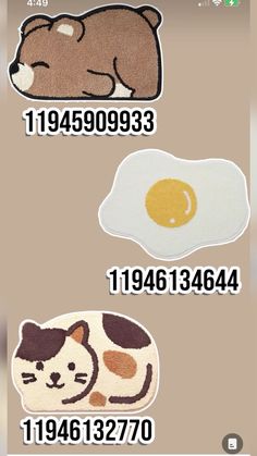 some stickers that are on the back of a cell phone with an image of a cat and egg