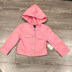 Nwt Baby Gap Toddler Girls Sz 2 Years Denim Jean Jacket W/Hoodie P2p- 11 1/4" Cute Pink Denim Jacket With Pockets, Winter Cotton Denim Jacket By Gap, Spring Cotton Outerwear For Playtime, Gap Hooded Spring Outerwear, Cute Gap Cotton Outerwear, Cute Cotton Outerwear By Gap, Cute Cotton Outerwear For Playtime, Cute Gap Outerwear For Fall, Spring Hooded Outerwear For Playtime