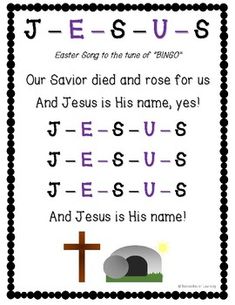 an easter card with the words jesus and jesus is his name