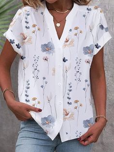 Plain Stand Collar Casual Loose Blouse | justfashionnow Look Casual Chic, Women Shirts Blouse, Zambia, Casual Blouse, Plus Size Casual, Floral Blouse, Long Sleeve Casual, Brunei, Short Sleeve Blouse